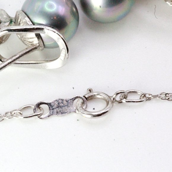 Vintage Sterling Silver Rhodium Plate Freshwater Pearl Necklace Earrings Set - Picture 6 of 6